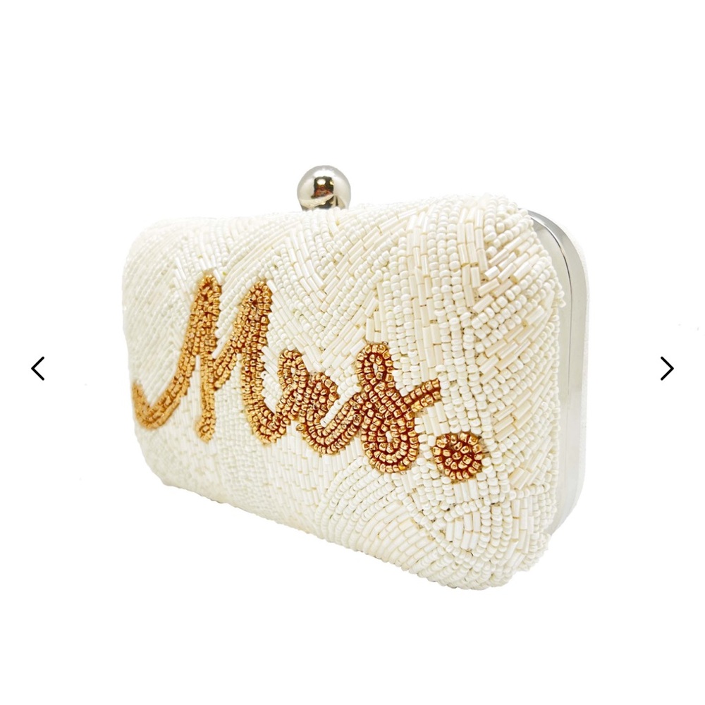 Beaded 'Mrs.' Ivory Clutch with Gold Detail